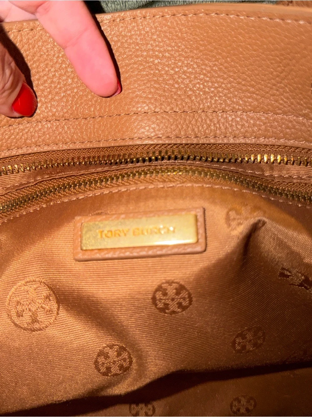 Tory Burch Camel Tan Leather Tote with Gold Chain Accents